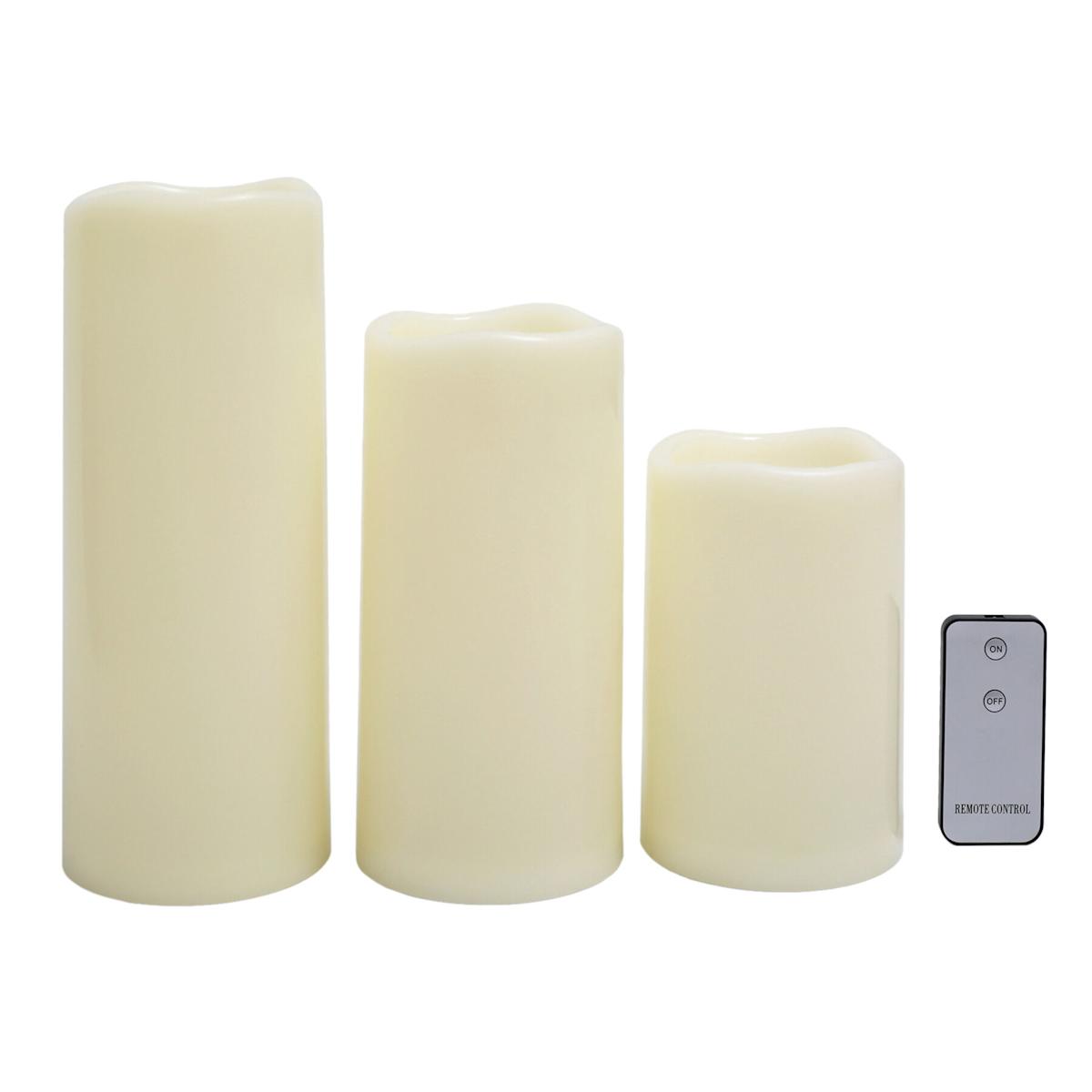At Home Set Of 3 Ivory LED Pillar Candles 6"/8"/10"