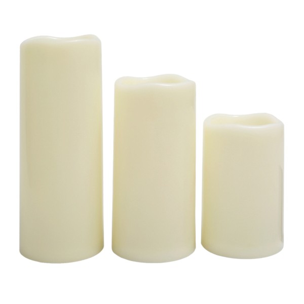 at home Set of 3 Ivory LED Pillar Candles 6"/8"/10"