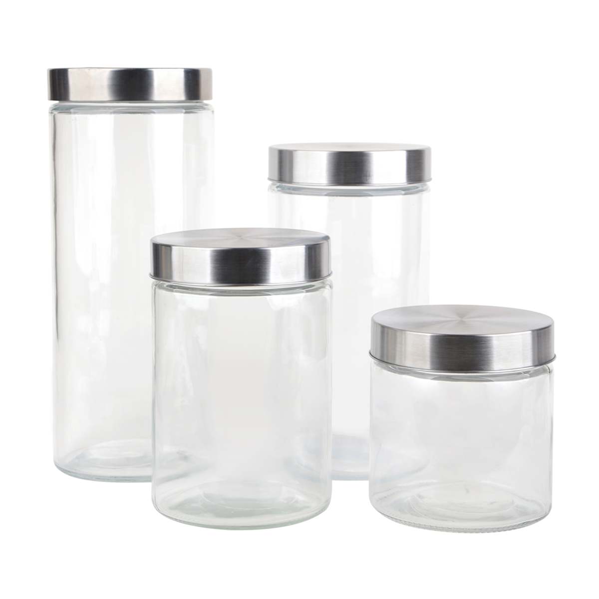 At Home At Home Set Of 4 Glass Canister With Metal Lid Clear