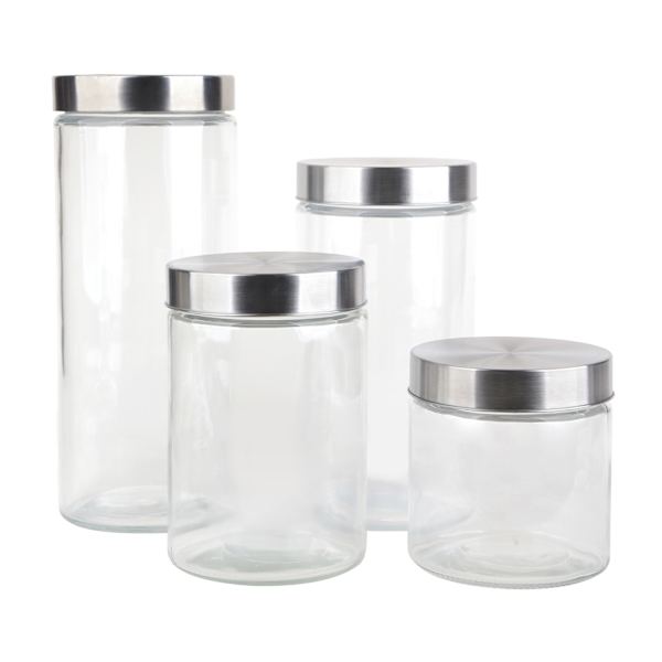 at home At Home Set Of 4 Glass Canister With Metal Lid Clear