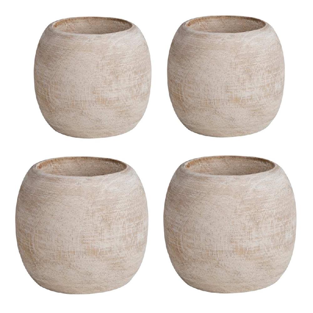 At Home Set Of 4 White Wooden Napkin Rings