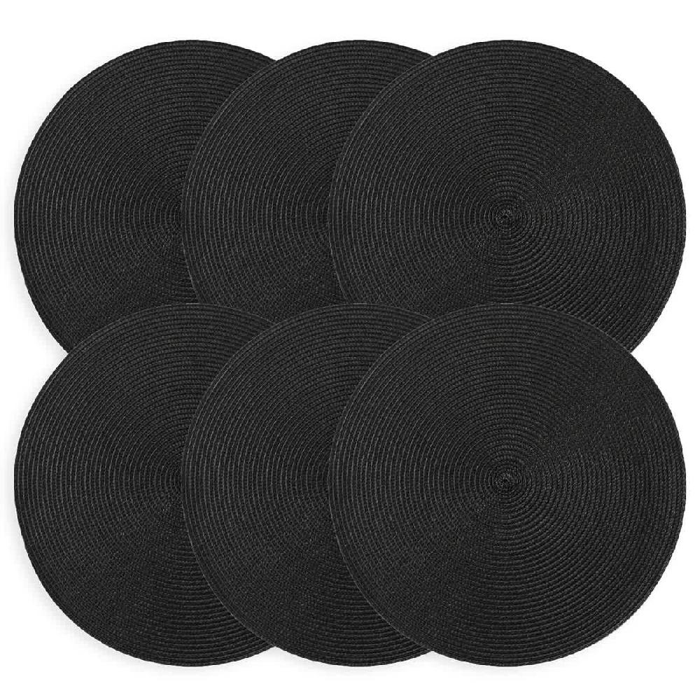 At Home Set Of 6 Veranda Black Placemats 15"