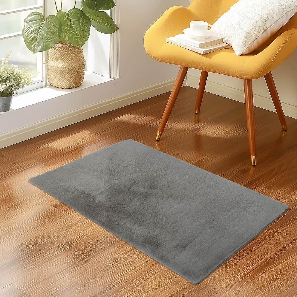 At Home Silver Faux Rabbit Fur Accent Rug 27x45