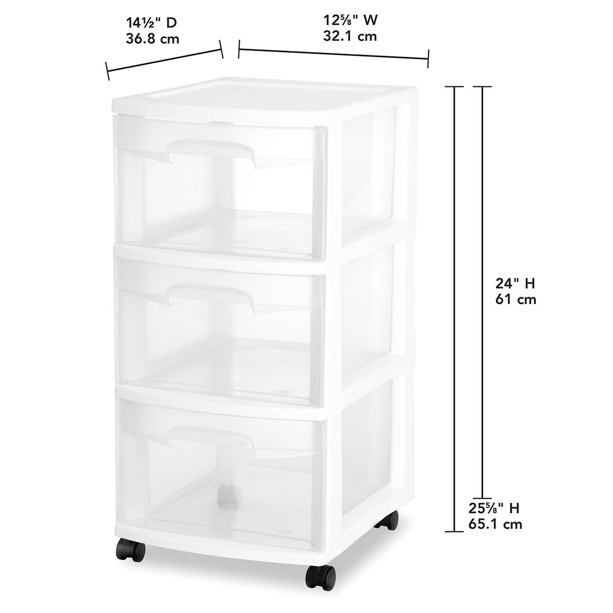 At Home Sterilite 3-Drawer Storage Cart White