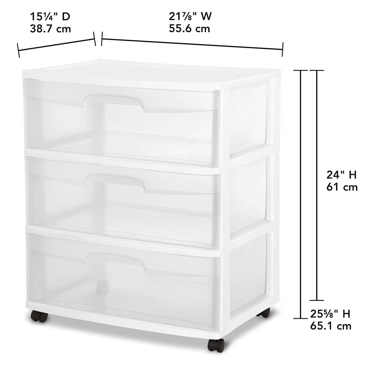 At Home Sterilite 3-Drawer Wide Storage Cart White