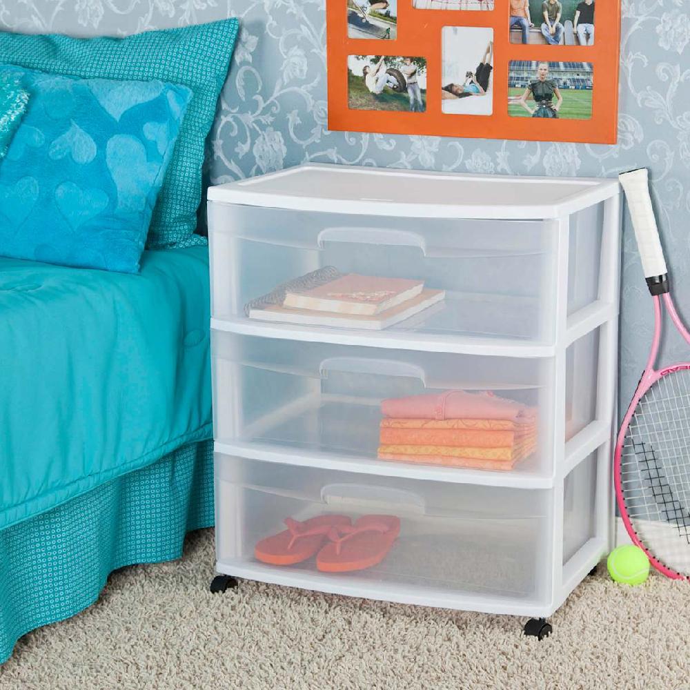 At Home Sterilite 3-Drawer Wide Storage Cart White