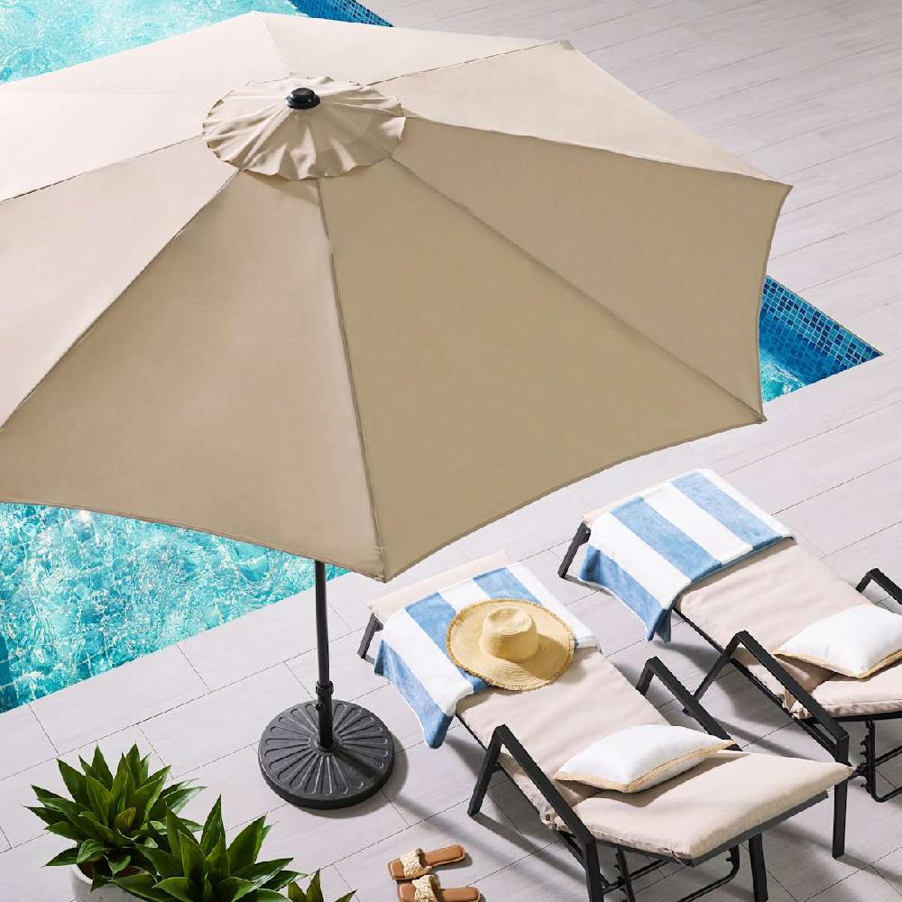 At Home Tan Crank & Tilt Round Patio Umbrella 9'