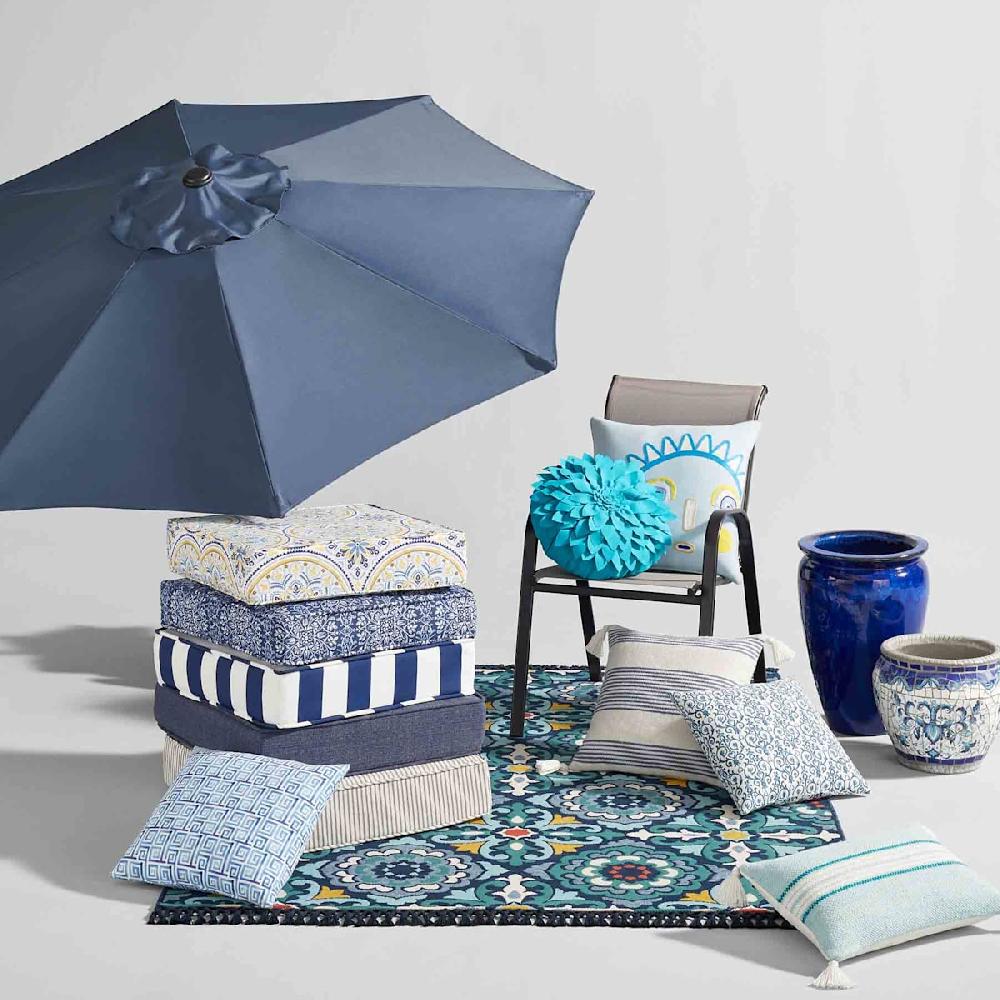 At Home Tile Blue Petal Outdoor Throw Pillow 18"