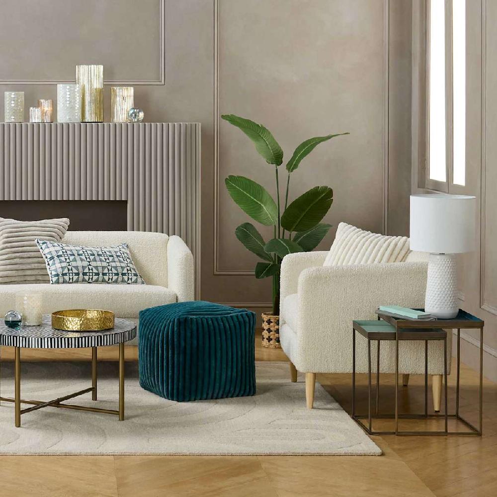 At Home Tracey Boyd Esme Channeled Fur Pouf Teal