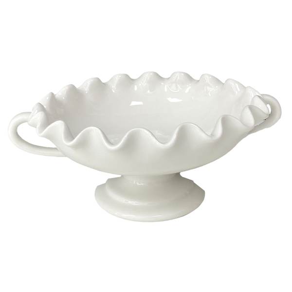 at home White Ceramic Pie Crust Edge Compote 10.5"