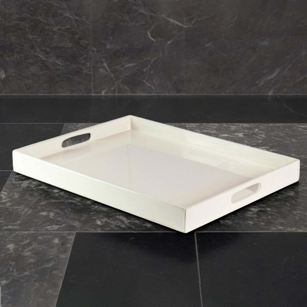 At Home White Enameled Tray 19x14
