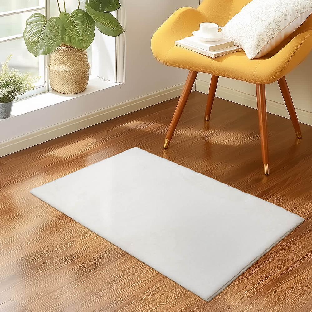 At Home White Faux Rabbit Fur Accent Rug 27x45