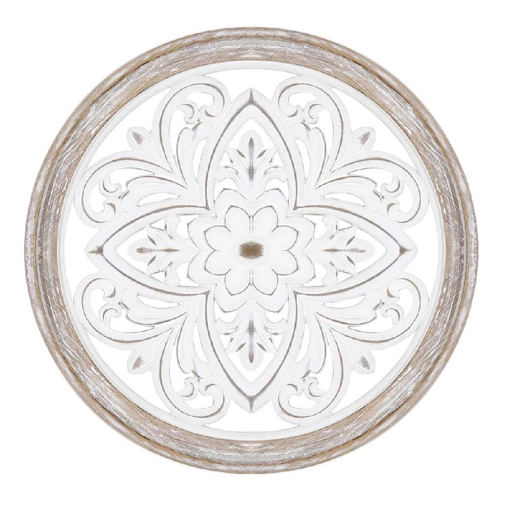 At Home White Faux Wood Medallion Wall Decor 17"