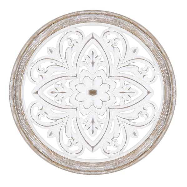at home White Faux Wood Medallion Wall Decor 17"
