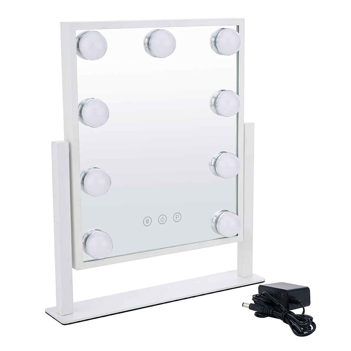 At Home White LED Light Standing Mirror 16"