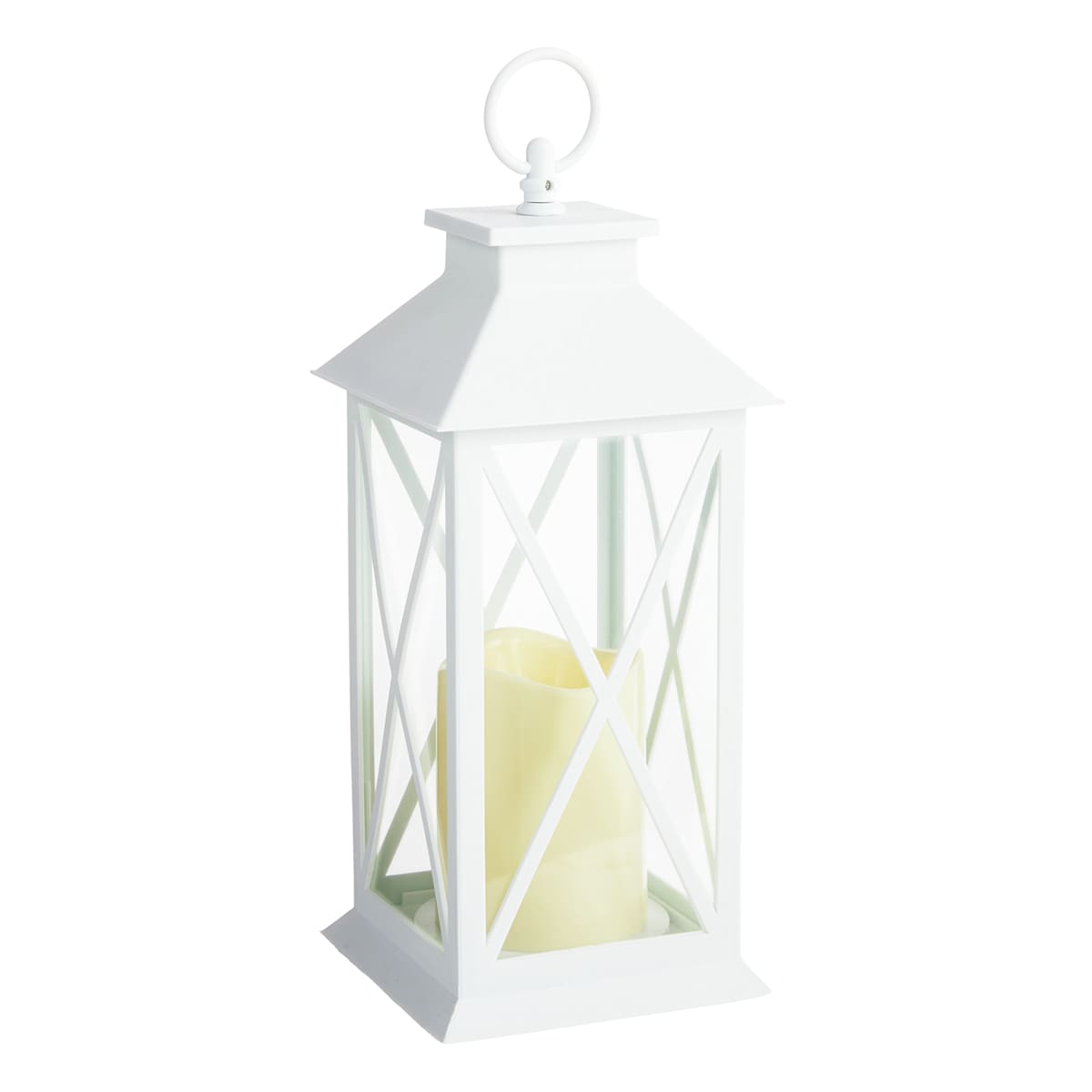 At Home White LED X-Frame Lantern 11"