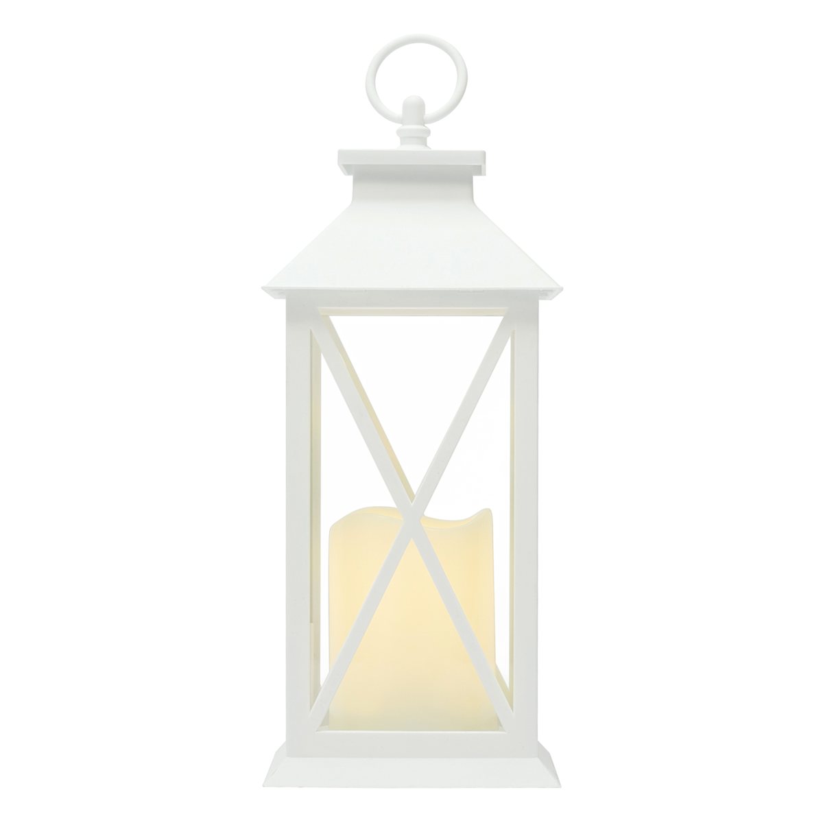 At Home White LED X-Frame Lantern 11"