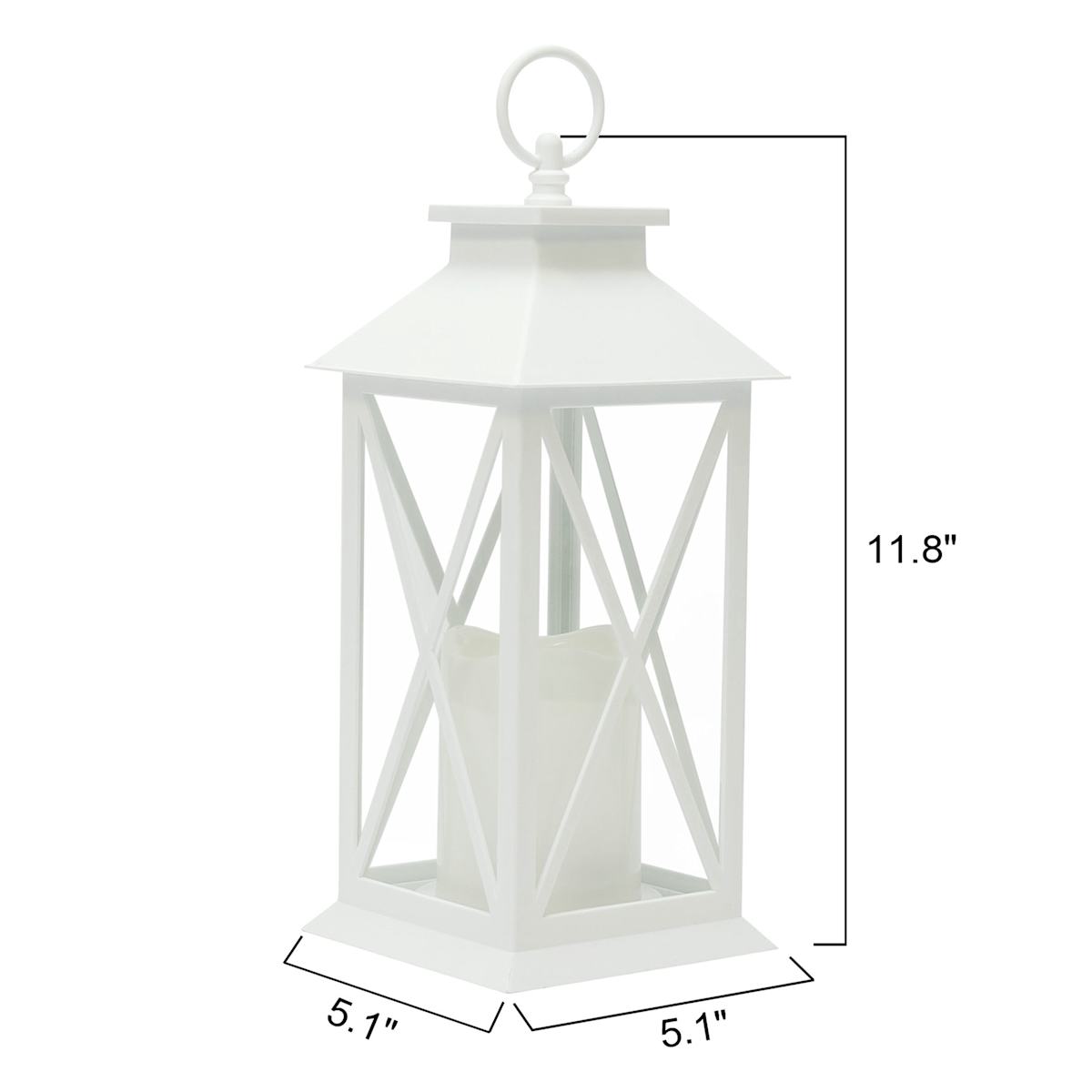 At Home White LED X-Frame Lantern 11"