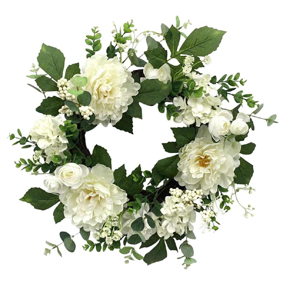 At Home White Peony & Ranunculus Mix Wreath 22"