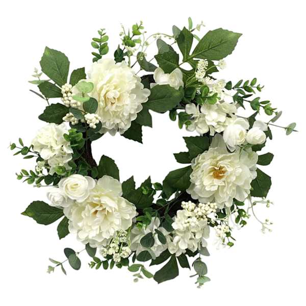 at home White Peony & Ranunculus Mix Wreath 22"