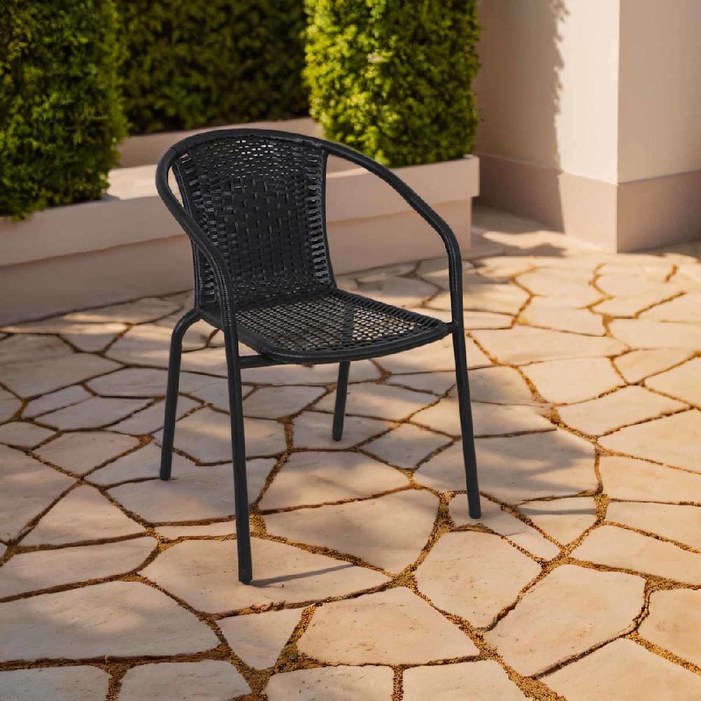 At Home Wicker & Metal Stacking Patio Chair Black