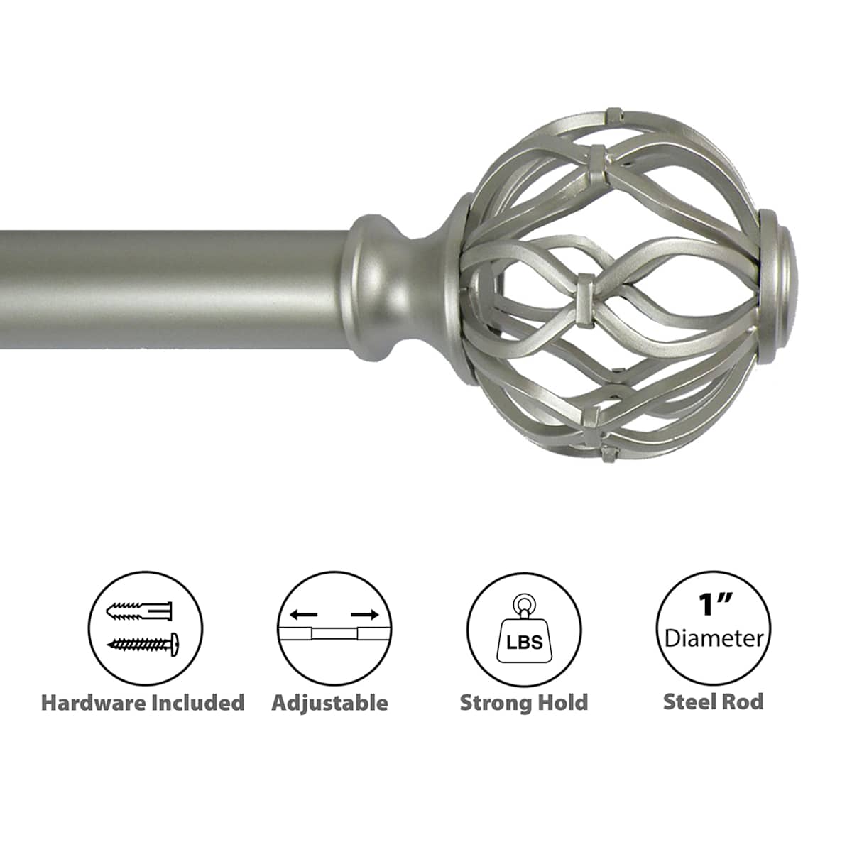 At Home Winslow 1" Nickel Cage Curtain Rod 18-36"