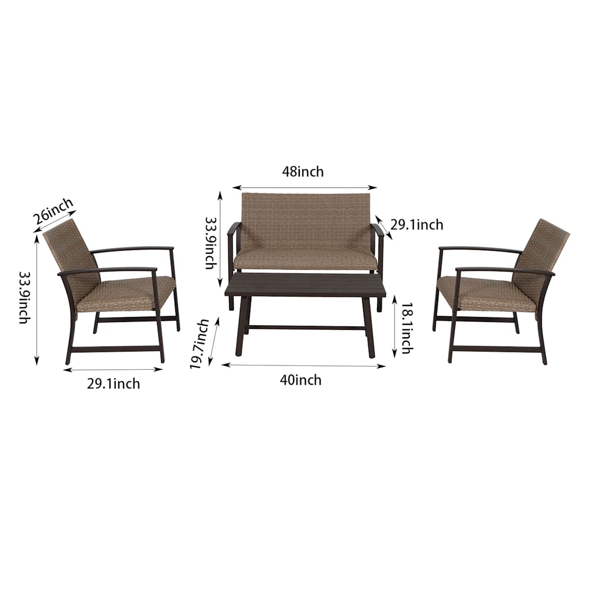 At Home Winslow 4-Piece Seating Patio Set Brown