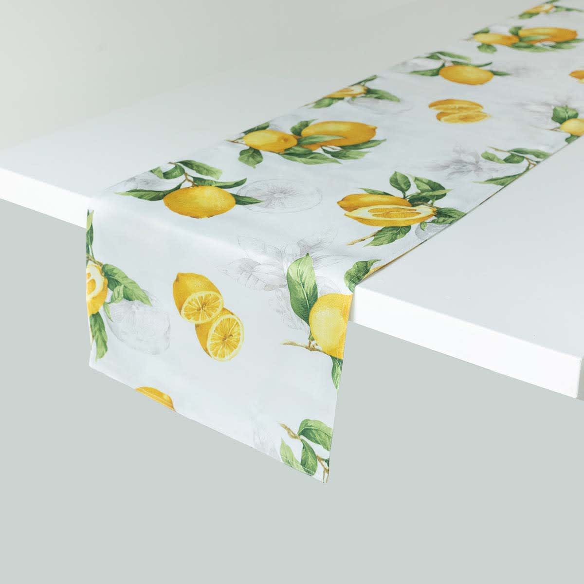 At Home Yellow Lemon Print Table Runner 14x72
