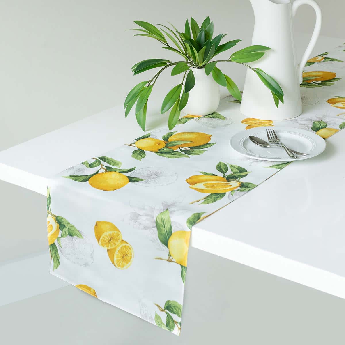 At Home Yellow Lemon Print Table Runner 14x72