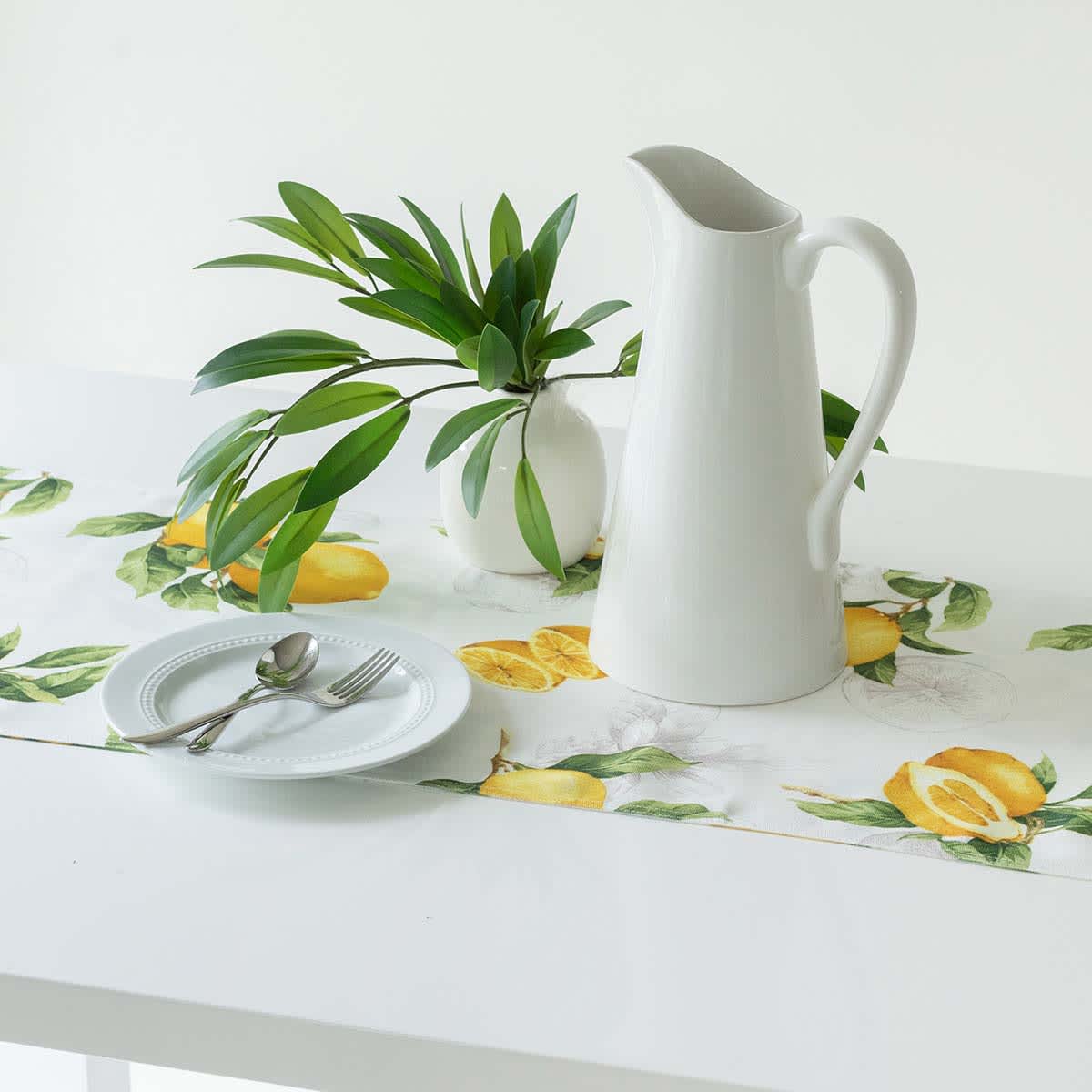 At Home Yellow Lemon Print Table Runner 14x72