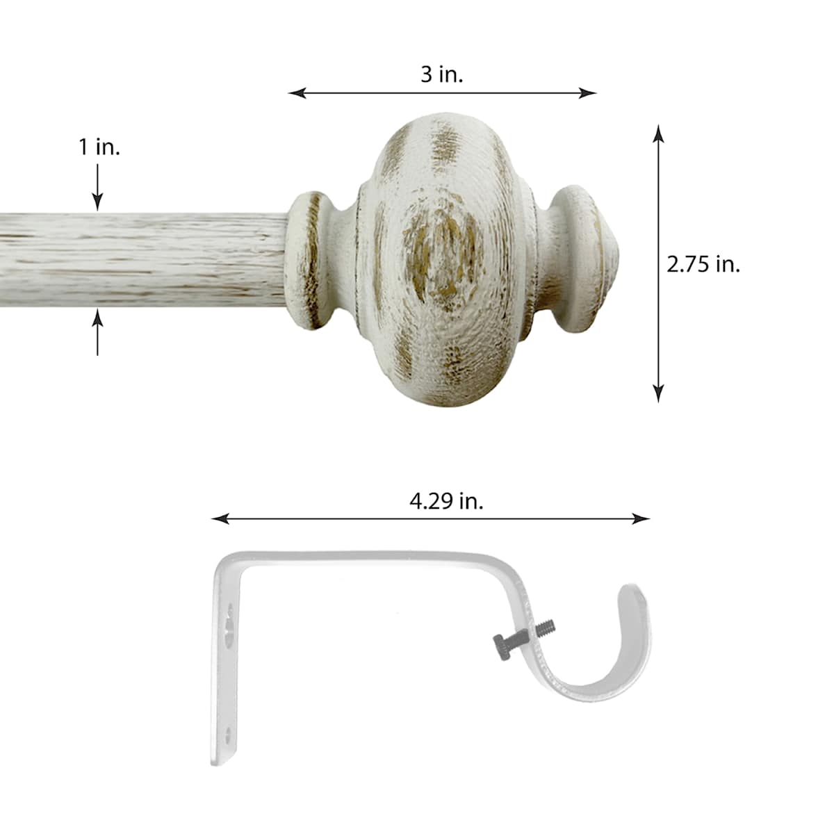 At Home Atlanta 1" White Wood Urn Style Curtain Rod 18-36"