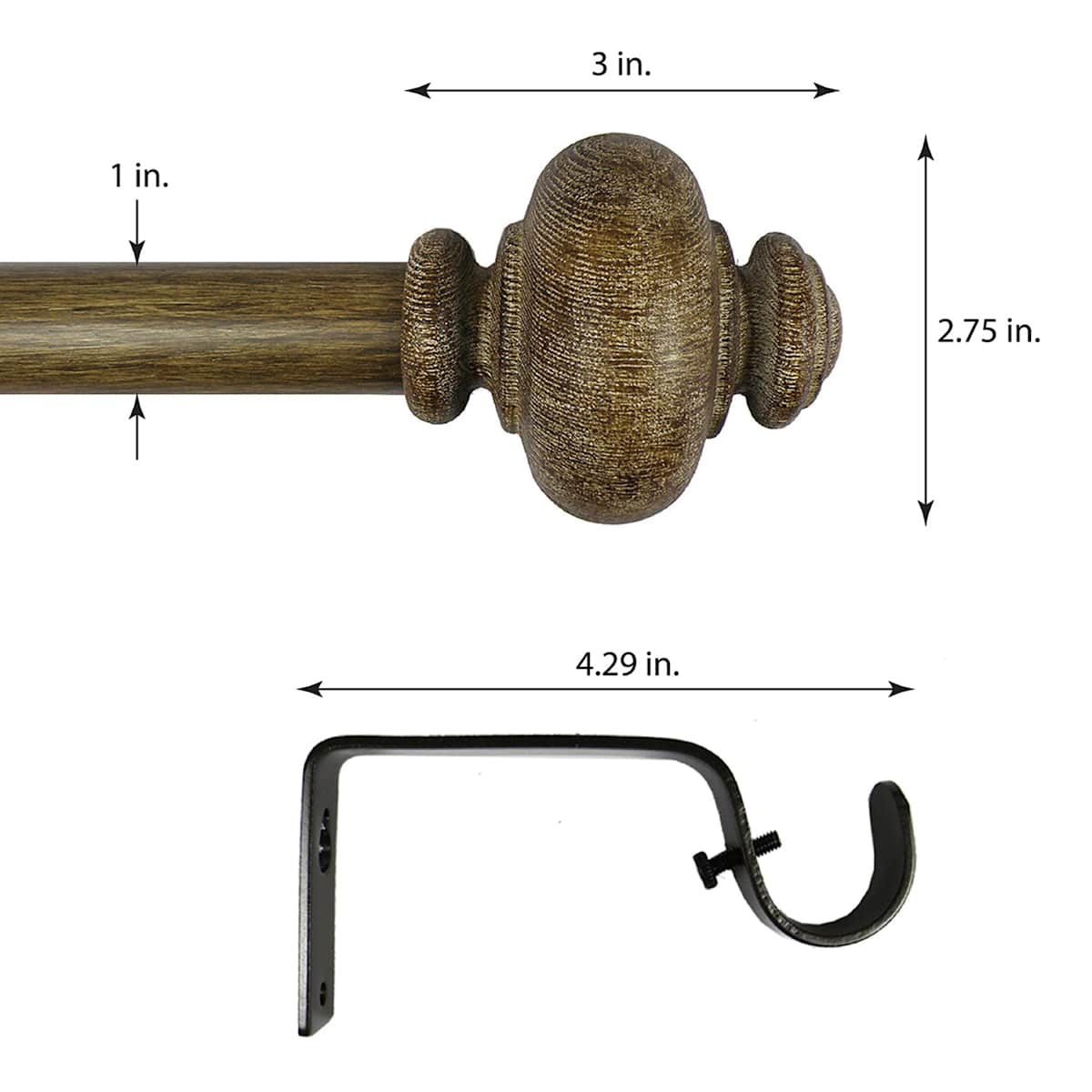 At Home Atlanta 1" Wood Finish Urn Style Curtain Rod 36-72"