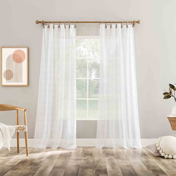 at home Augusta White Sheer Loop Tab Curtain Panel 84"