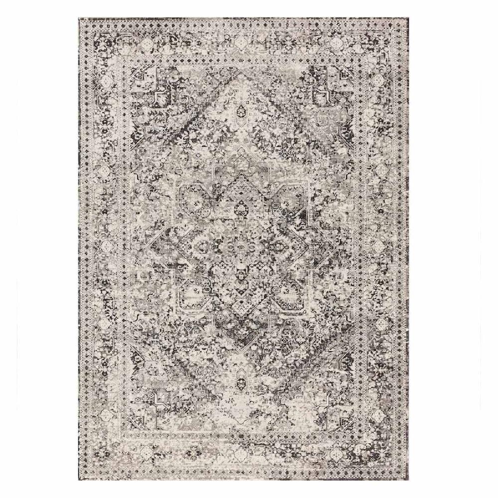 At Home (B548) Providence Villa Dark Grey & Cream Distressed Look Area Rug 8x10