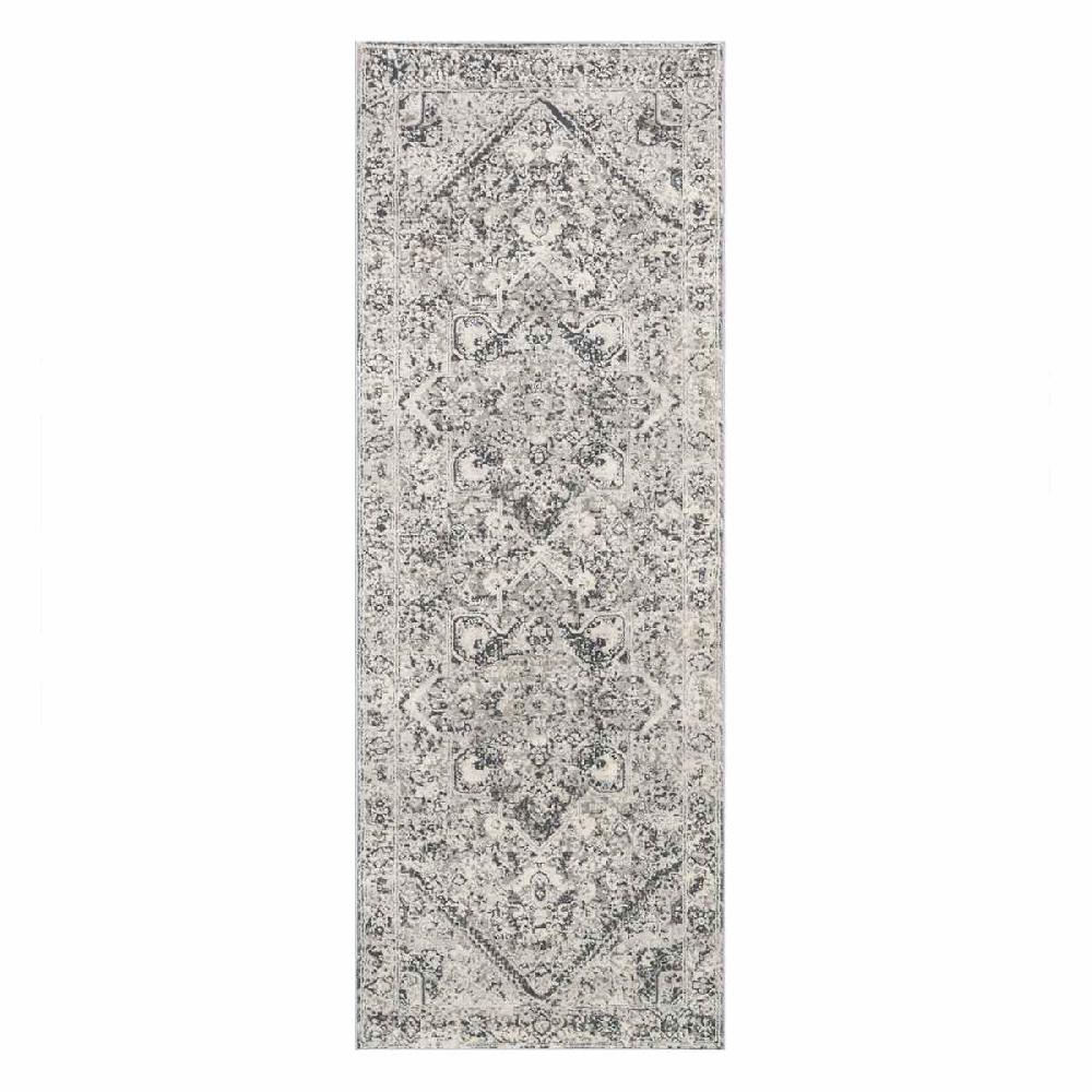 At Home (B548) Providence Villa Dark Grey & Cream Distressed Look Runner 2x6