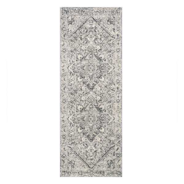 at home (B548) Providence Villa Dark Grey & Cream Distressed Look Runner 2x6