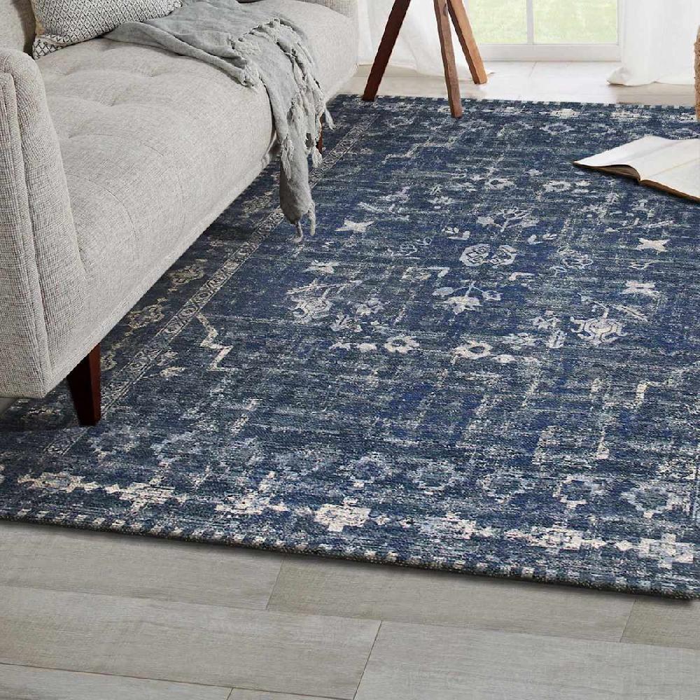 At Home (B823) Teagan Navy Blue Floral Flatweave Area Rug 8x10