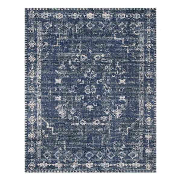 at home (B823) Teagan Navy Blue Floral Flatweave Area Rug 8x10