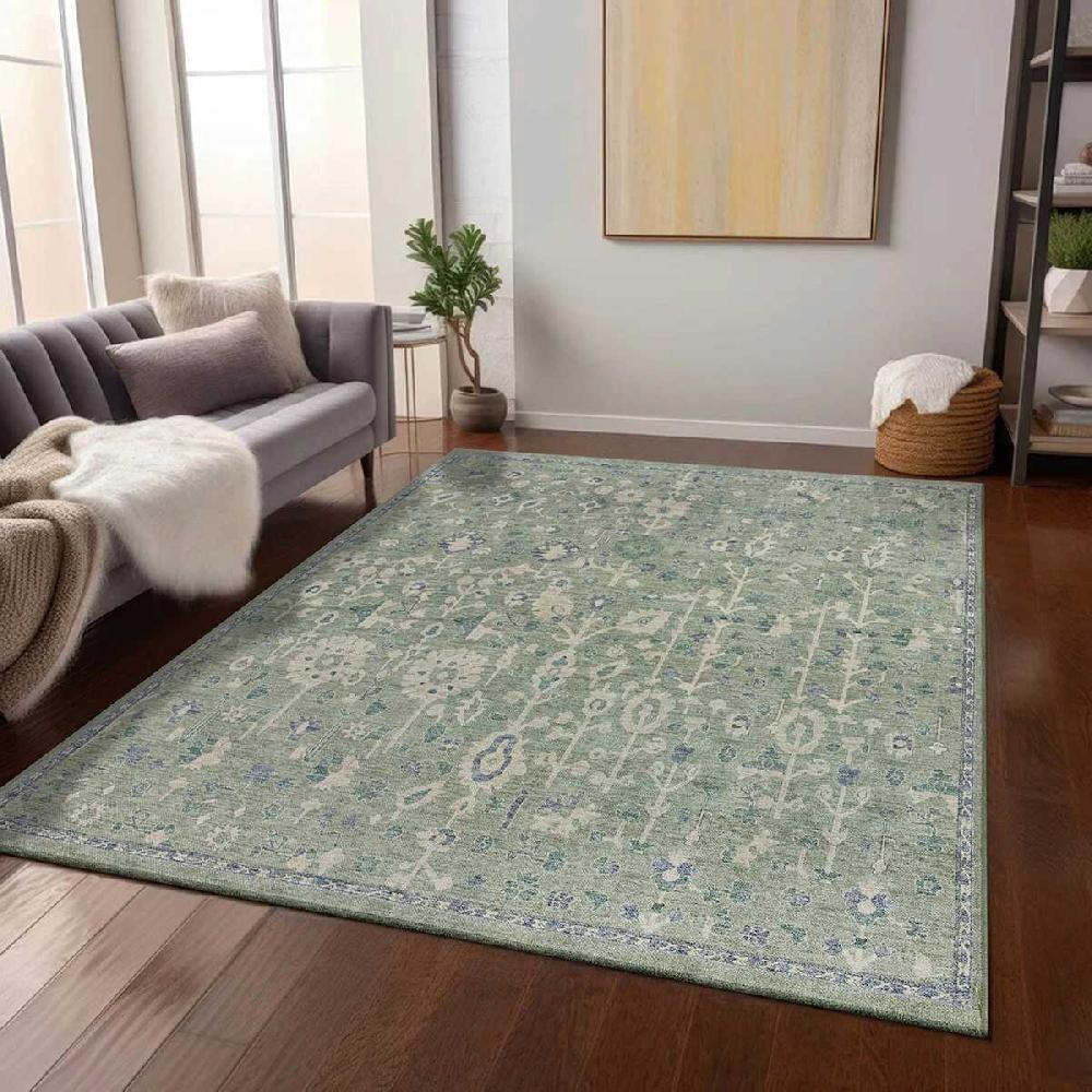At Home (B897) Honeybloom Green Floral Medallion Washable Area Rug 8x10