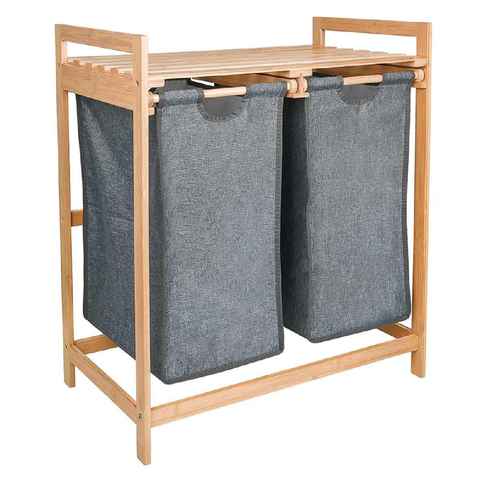 At Home Bamboo Laundry Double Sorter With Removable Liners