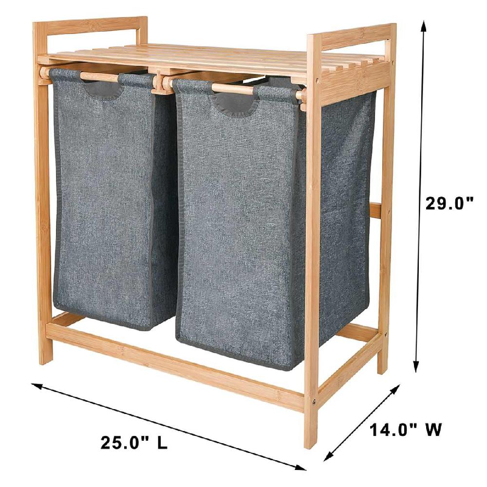 At Home Bamboo Laundry Double Sorter With Removable Liners