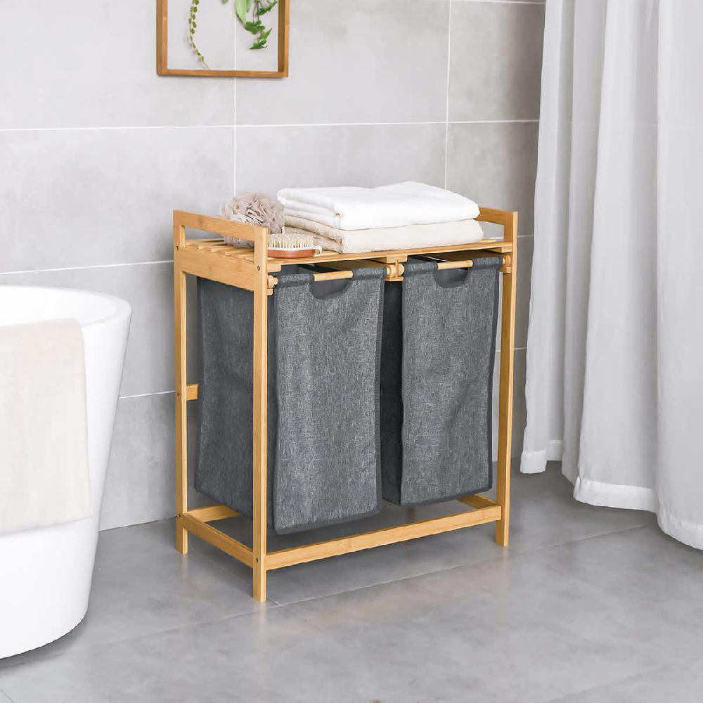 At Home Bamboo Laundry Double Sorter With Removable Liners