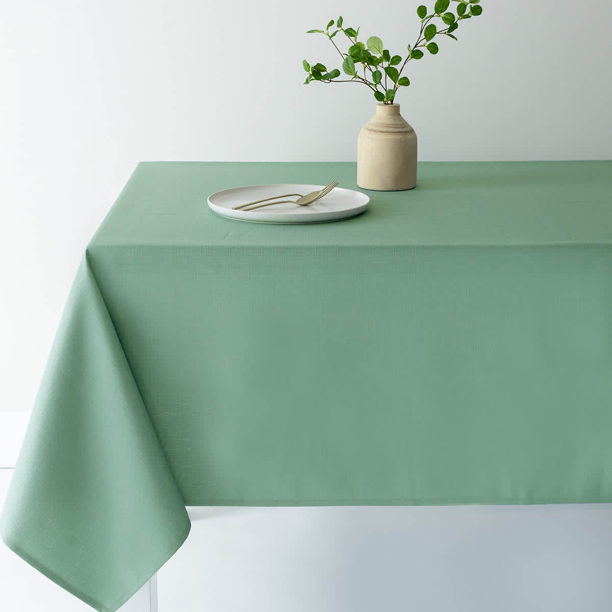At Home Basics Solid Eucalyptus Green Tablecloth 60x104