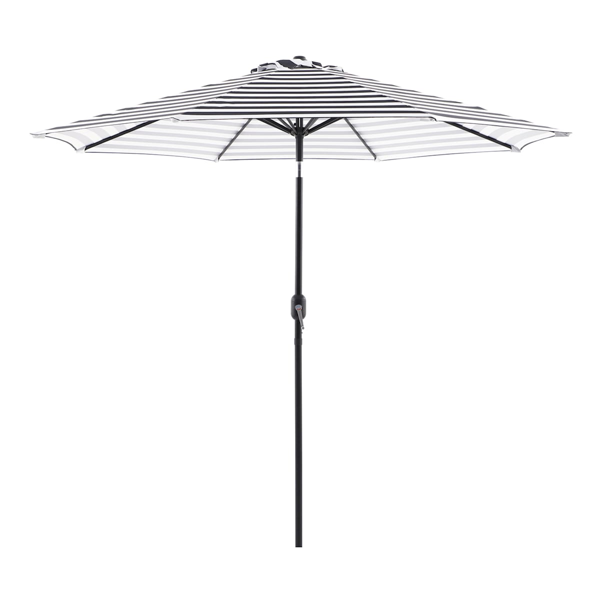 At Home Black Awning Stripe Crank & Tilt Round Patio Umbrella 9'