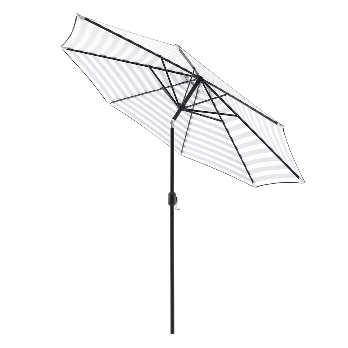 At Home Black Awning Stripe Crank & Tilt Round Patio Umbrella 9'