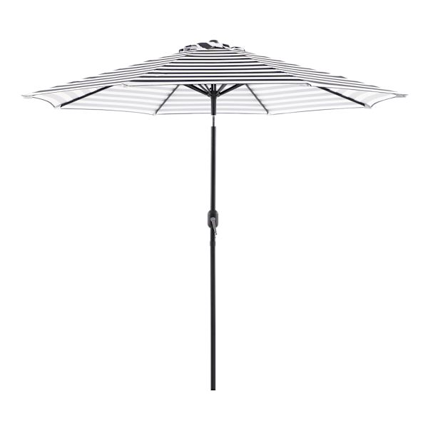 at home Black Awning Stripe Crank & Tilt Round Patio Umbrella 9'