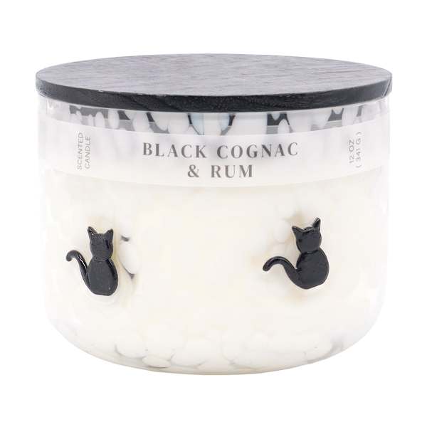 at home Black Cognac & Rum Scented Black Cat Icon Jar Candle 12oz