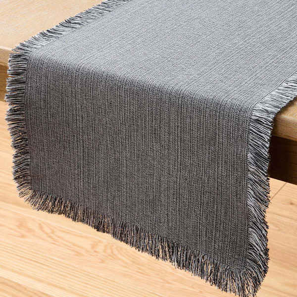 at home Black & Grey Zara Table Runner with Fringe 72x14