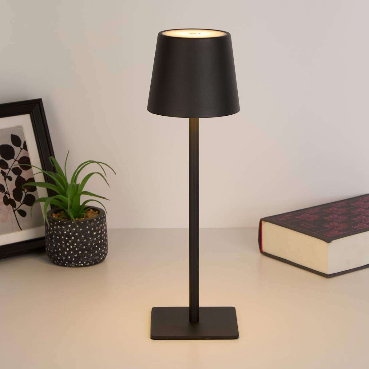At Home Black Indoor & Outdoor USB Portable Rechargeable Lamp