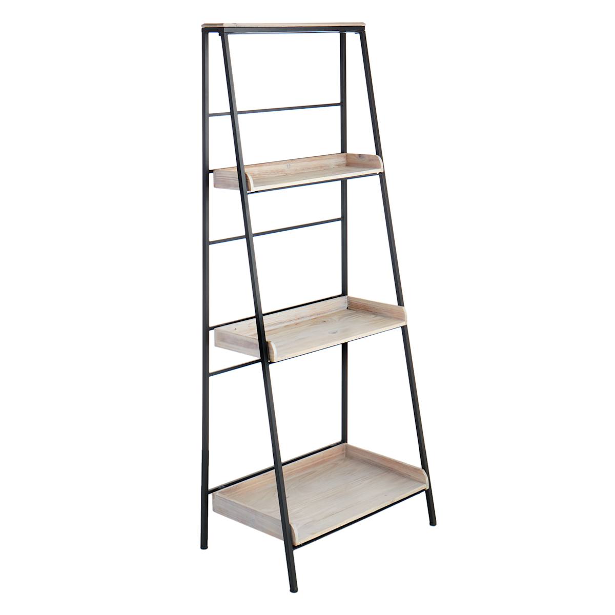 At Home Black Metal Folding Rack With Wood Tray Shelves